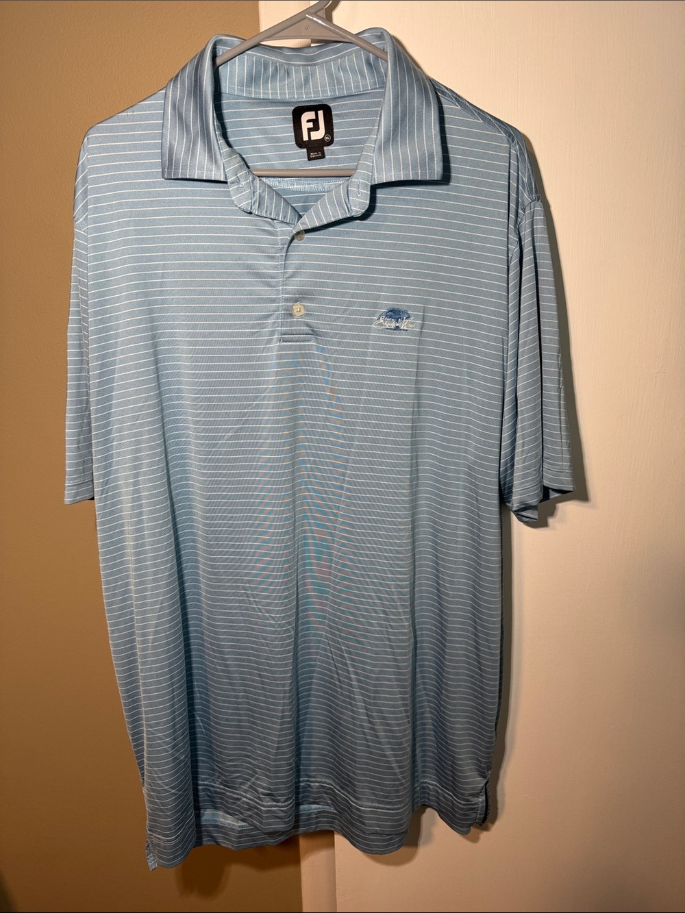 FootJoy Men’s XL Blue & White Striped Golf Polo Shadow Wood Country Club